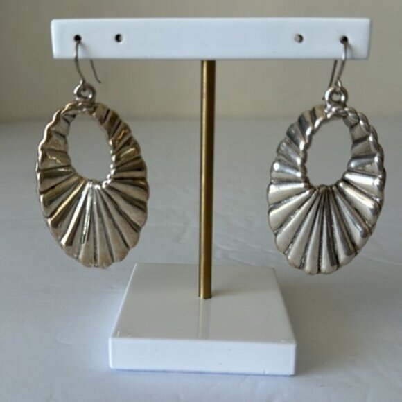 E&L Twist Textured Sterling Silver Electroform Earrings Israel 2.5” long - Picture 1 of 11